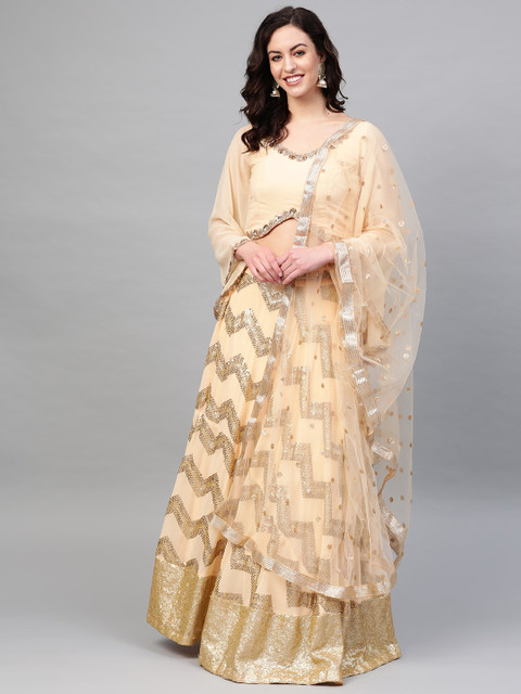 

Chhabra 555 Cream-Coloured & Golden Embellished Made To Measure Lehenga Choli With Dupatta