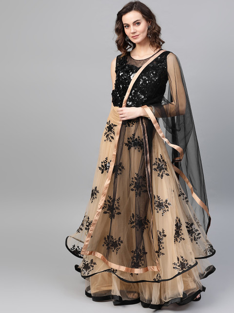 

Chhabra 555 Beige & Black Made-to-Measure Embellished Lehenga Choli