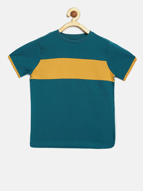 

DILLINGER Boys Teal Blue & Yellow Colourblocked Round Neck T-shirt