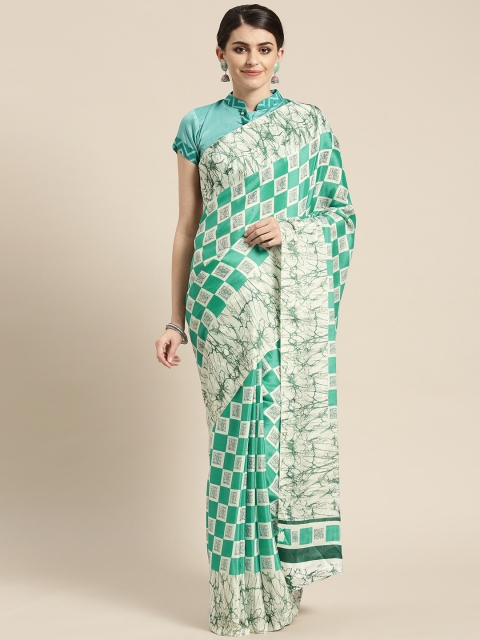 

Chhabra 555 Off-White & Green Checked Saree