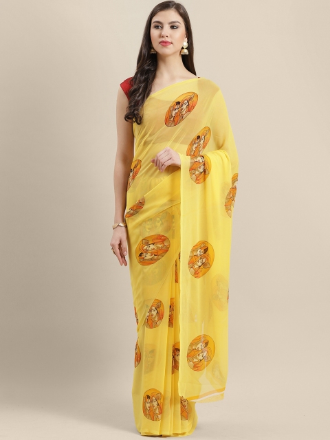 

Chhabra 555 Yellow & Orange Printed Saree