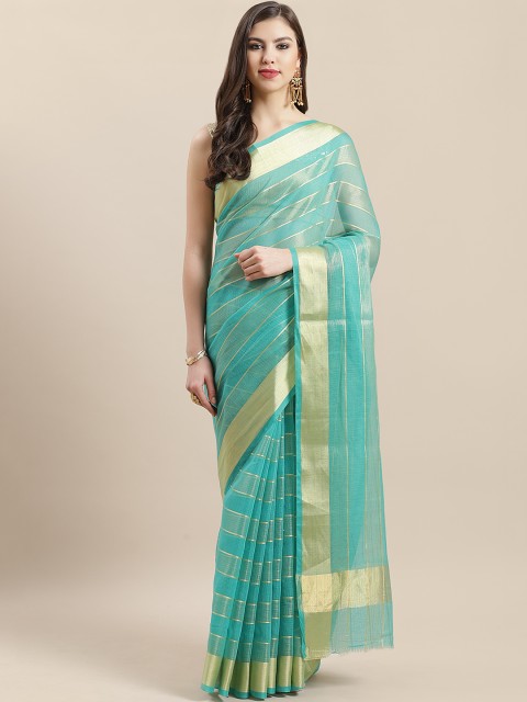 

Chhabra 555 Green & Golden Striped Kota Saree