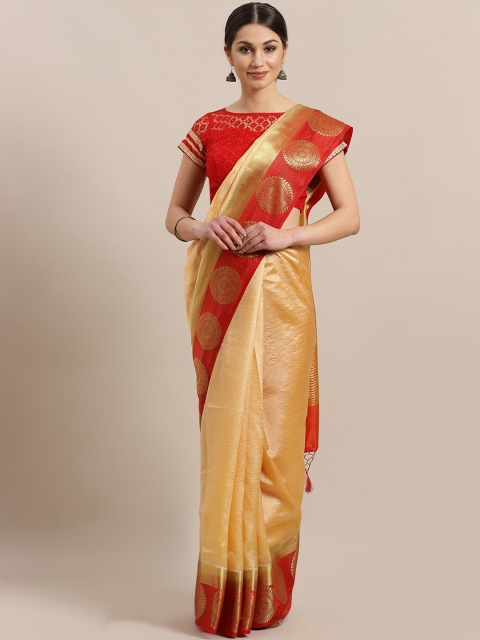 

Chhabra 555 Cream-Coloured & Maroon Woven Design Jamdani Saree