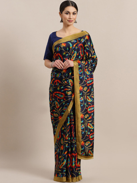 

Chhabra 555 Navy Blue & Orange Printed Saree