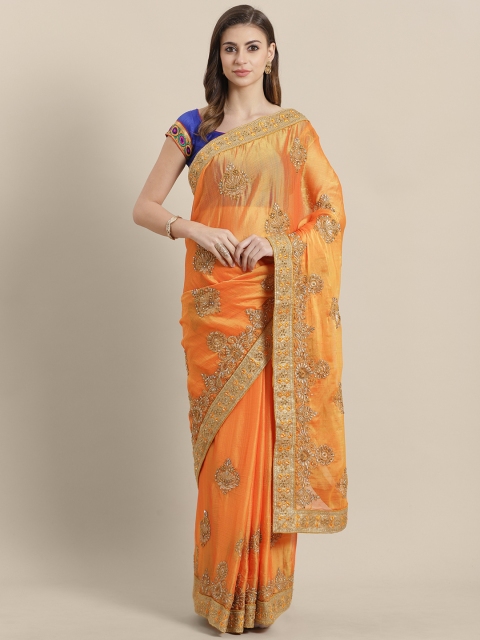 

Chhabra 555 Orange & Golden Embroidered Saree