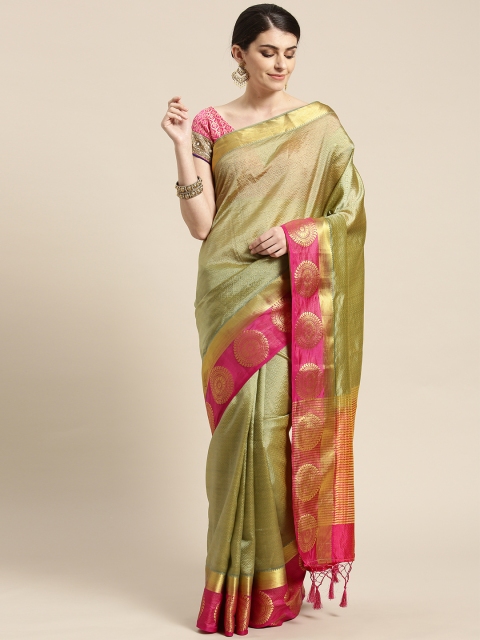 

Chhabra 555 Olive Green Woven Design Jamdani Saree