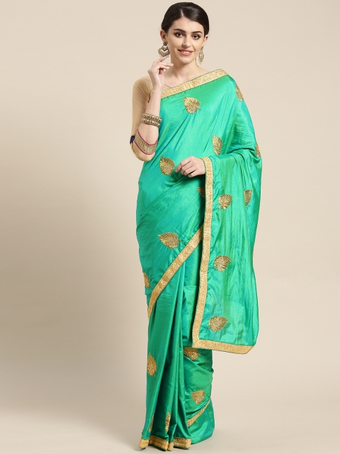 

Chhabra 555 Green & Golden Embroidered Chanderi Saree
