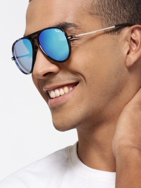 

Pepe Jeans Unisex Mirrored Aviator Sunglasses PJ7369C4, Blue