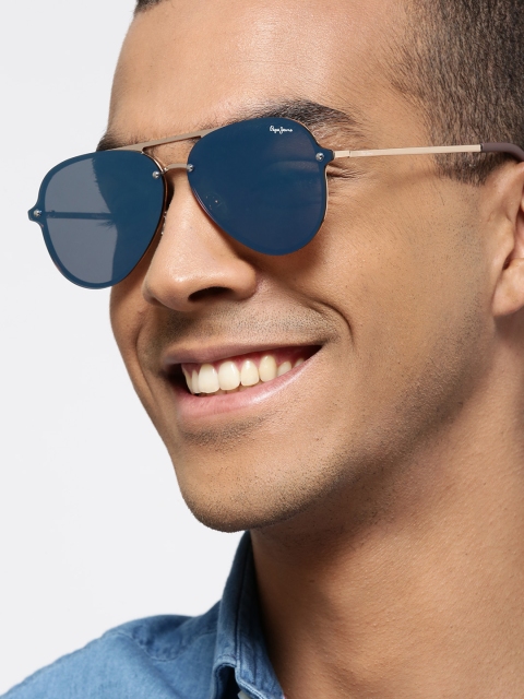 

Pepe Jeans Unisex Mirrored Aviator Sunglasses PJ5176C3, Blue