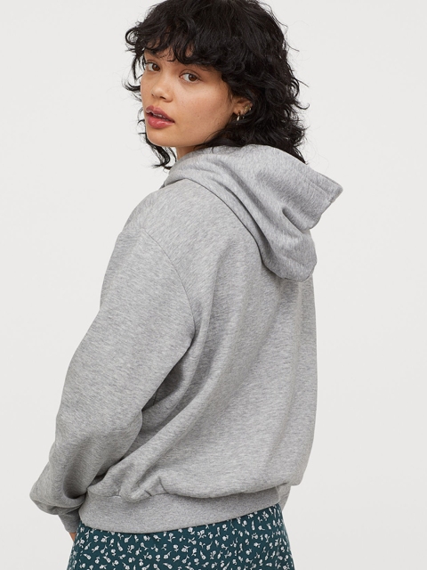 

H&M Women Grey Solid Hooded Top
