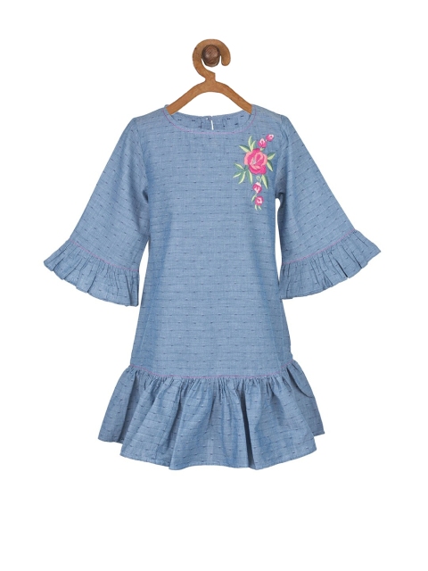 

Miyo Girls Blue Self Design Drop-Waist Dress