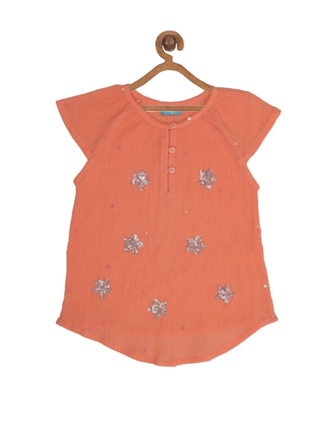 

Miyo Girls Rust Orange Embellished A-Line Top