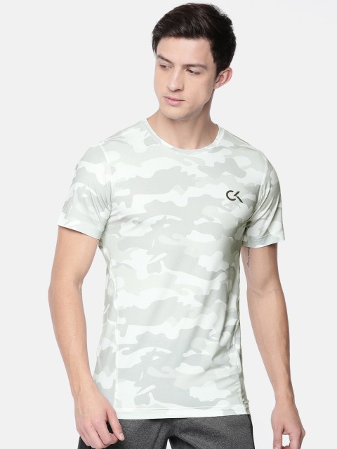 

Calvin Klein Jeans Men White & Grey Camouflage Printed Round Neck Sports T-shirt