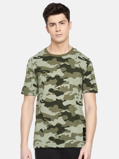 

Calvin Klein Jeans Men Olive Green Camouflage Printed Round Neck Sports T-shirt