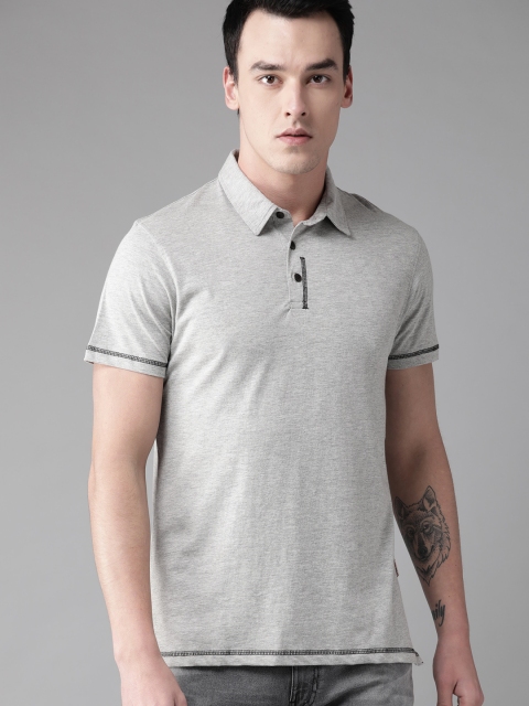 

Roadster Men Grey Melange Solid Polo Collar T-shirt