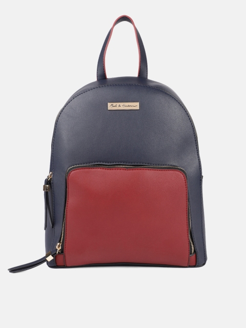 

Mast & Harbour Women Navy Blue & Red Colourblocked Backpack