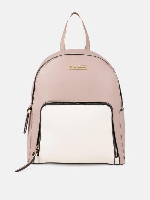 

Mast & Harbour Women Pink & Beige Colourblocked Backpack