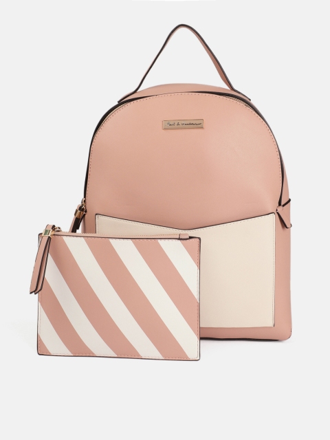 

Mast & Harbour Women Pink & Off-White Colourblocked Backpack