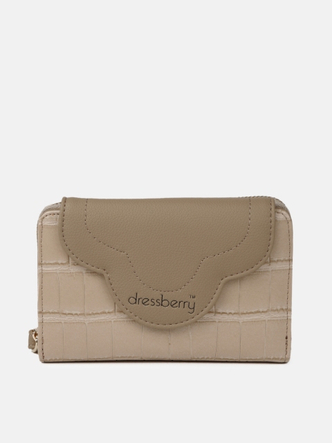 

DressBerry Women Beige Croc Textured Two Fold Wallet