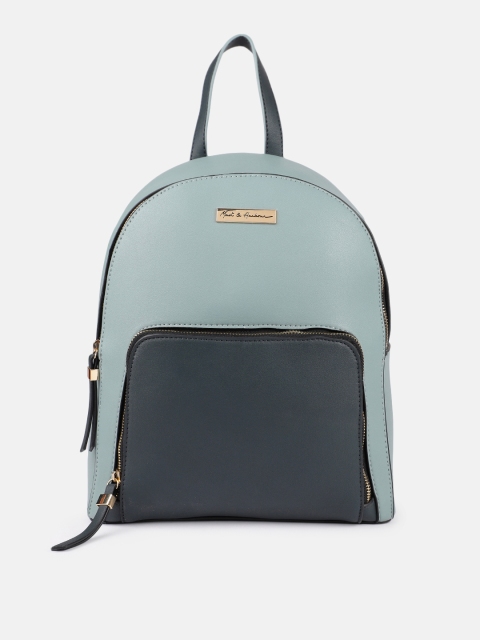 

Mast & Harbour Women Mint Green & Navy Blue Colourblocked Backpack