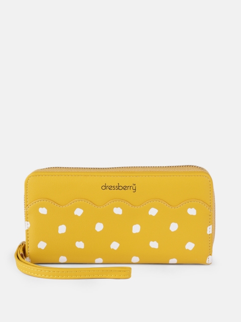 Women & White Yellow Printed Zip Around Wallet