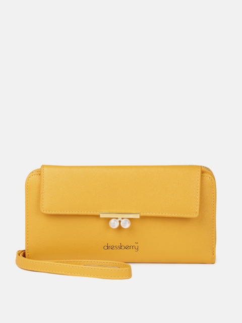 

DressBerry Women Mustard Yellow Solid Zip Around Wallet