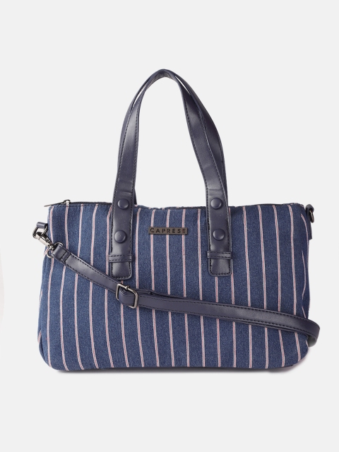 

Caprese Navy Blue & White Striped Handheld Bag