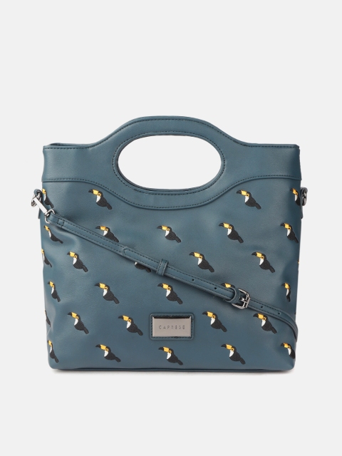 

Caprese Teal Blue & Black Embroidered Handheld Bag