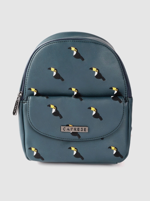 

Caprese Women Teal Blue & Blacl Embroidered Backpack