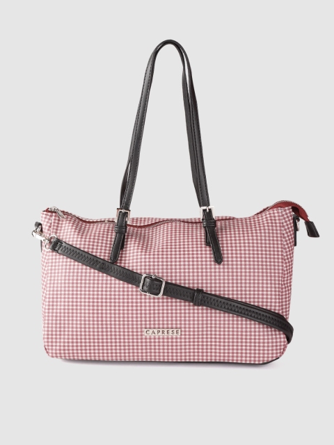 

Caprese Red & Off-White Checked Shoulder Bag with Detachable Sling Strap