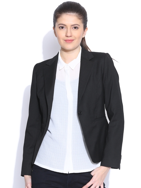 

Van Heusen Woman Black Pinstriped Single-Breasted Smart Casual Blazer