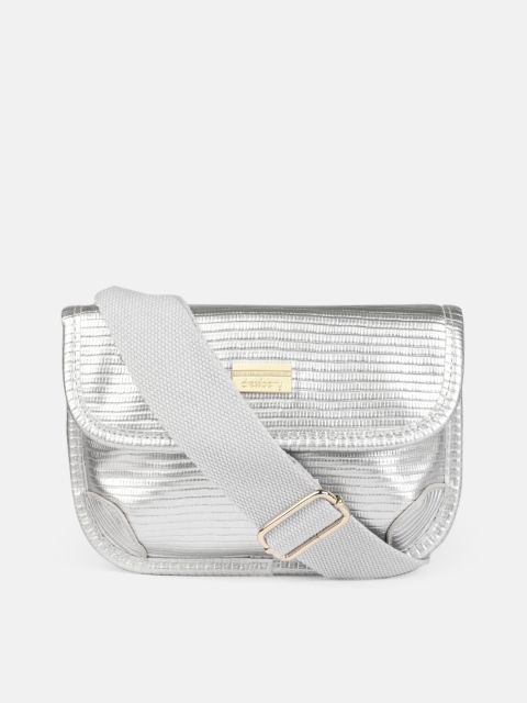 

DressBerry Silver-Toned Textured Sling Bag