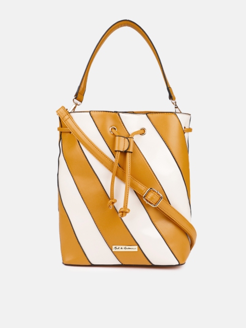 

Mast & Harbour Mustard Yellow & White Colourblocked Hobo Bag with Pouch