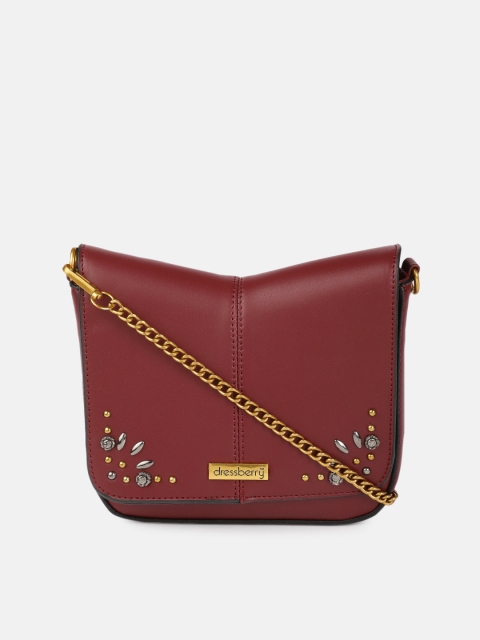 

DressBerry Burgundy Embellished Sling Bag