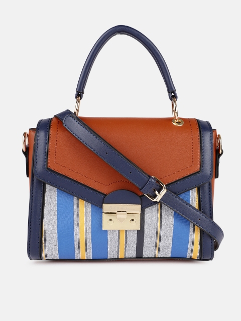 

Mast & Harbour Tan Brown & Blue Striped Satchel