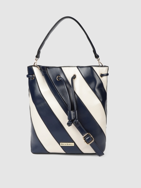 

Mast & Harbour Navy Blue & White Colourblocked Hobo Bag with Pouch