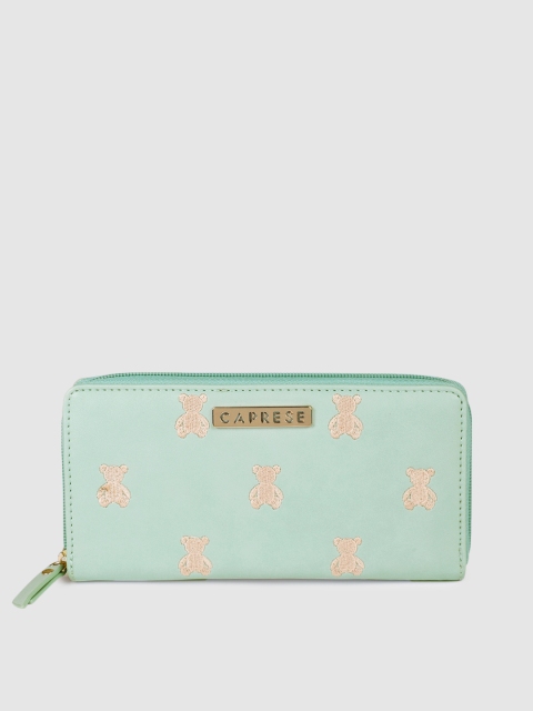 

Caprese Women Blue Self Design Zip Around Wallet