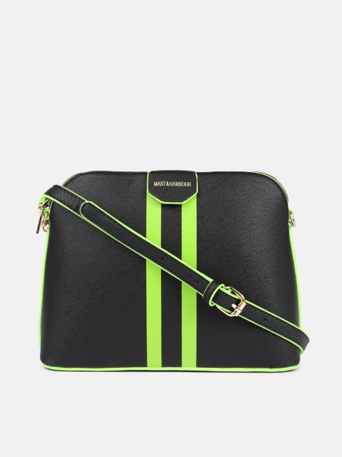 

Mast & Harbour Black & Neon Green Striped Sling Bag