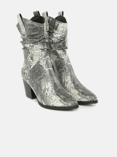 

CORSICA Women Beige & Charcoal Grey Snake Textured Heeled Boots