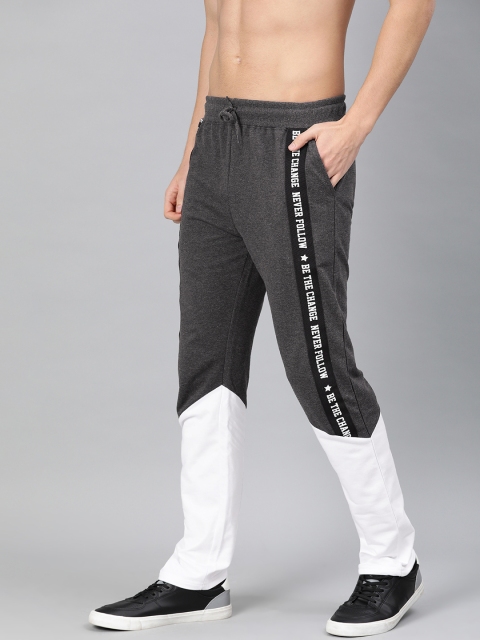 

HERE&NOW Men Grey & White Colourblocked Straight Fit Track Pants