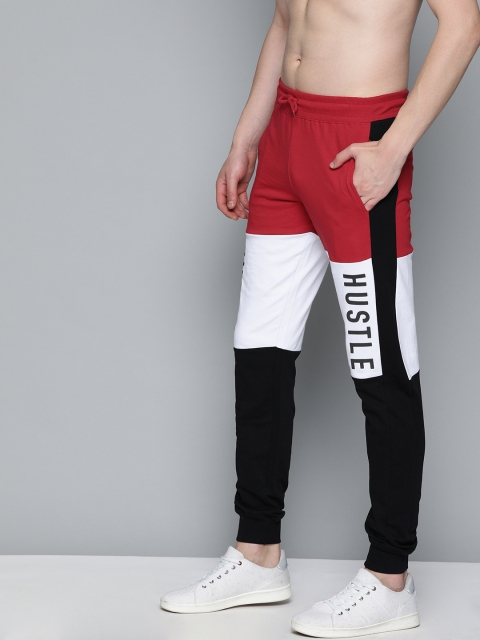 

HERE&NOW Men Red & Black Colourblocked Straight Fit Joggers