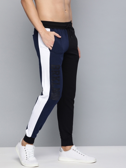 

HERE&NOW Men Navy Blue & Black Colourblocked Straight Fit Joggers
