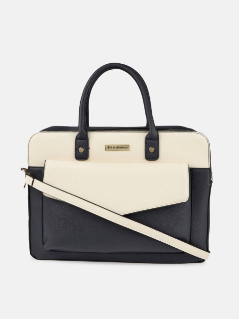 

Mast & Harbour Off-White & Navy Blue Colourblocked Laptop Bag