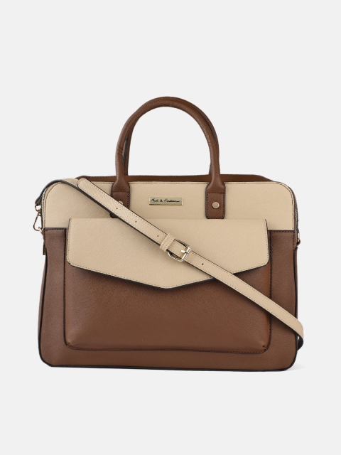

Mast & Harbour Women Brown & Beige Colourblocked Laptop Bag