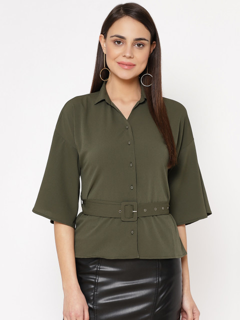 

Carlton London Women Olive Green Regular Fit Solid Casual Shirt
