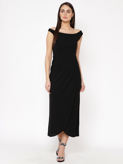 

Carlton London Women Black Solid Off shoulder A-Line Dress