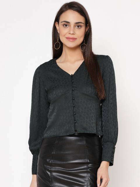 

Carlton London Women Green Self Design Satin Top