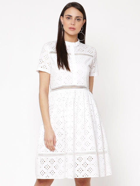 

Carlton London Women White Schiffli Embroidered A-Line Dress