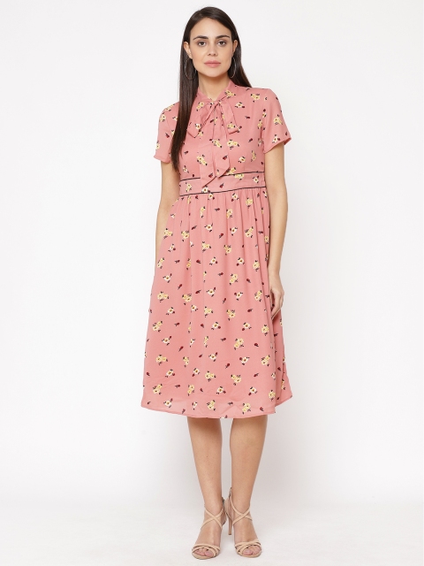

Carlton London Women Pink & Yellow Printed A-Line Dress