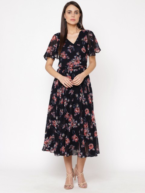 

Carlton London Women Black & Red Printed Fit and Flare Dress